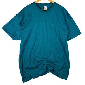 Vintage Hanes Mens Teal Blue 2XL 100% Cotton T Shirt Short Sleeve Basic Tee